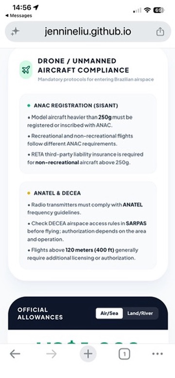 Mobile screenshot showing drone and unmanned aircraft compliance guidance.